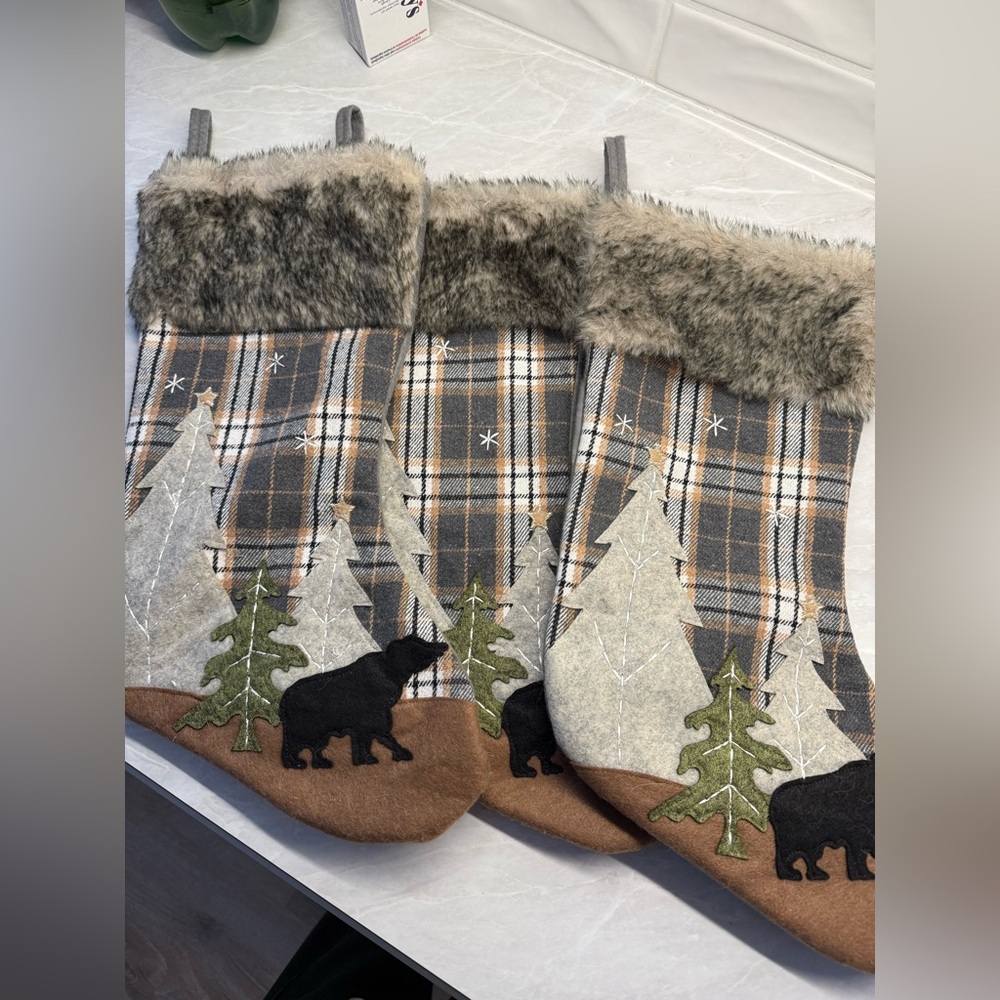 Plaid Christmas Stockings with Faux Fur Trim